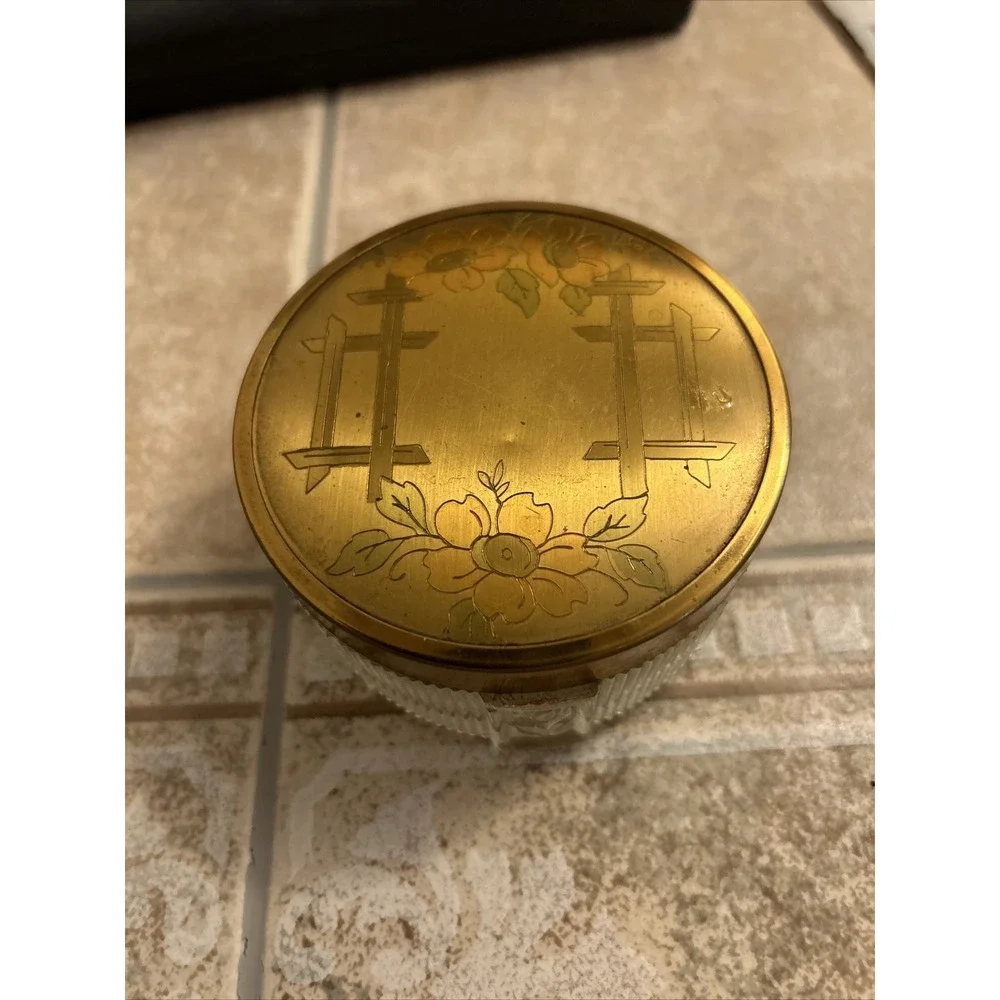 1940's Rose Gold Tone Lid Glass Trinket Box Compact Dresser